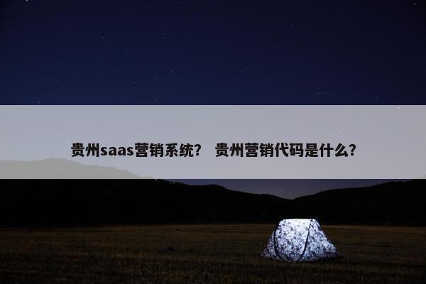 贵州saas营销系统？ 贵州营销代码是什么？