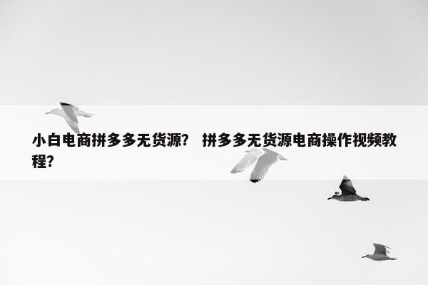 小白电商拼多多无货源？ 拼多多无货源电商操作视频教程？