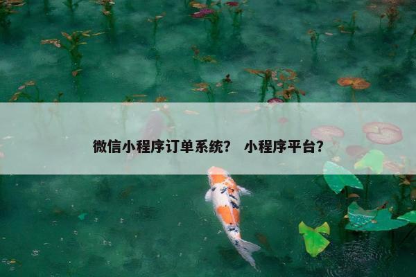 微信小程序订单系统？ 小程序平台？