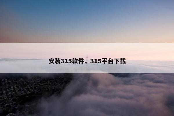 安装315软件，315平台下载