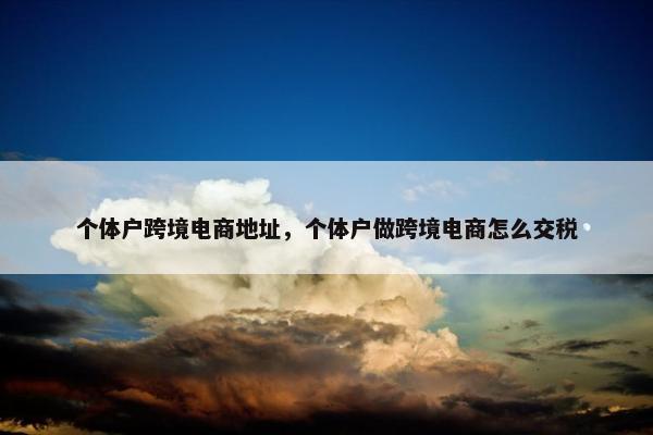 个体户跨境电商地址，个体户做跨境电商怎么交税