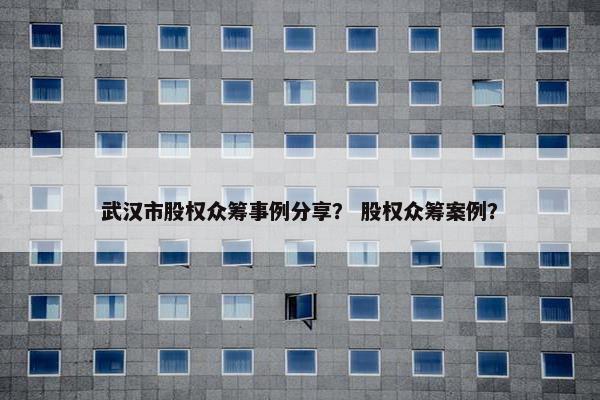 武汉市股权众筹事例分享？ 股权众筹案例？