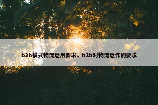 b2b模式物流运用要求，b2b对物流运作的要求