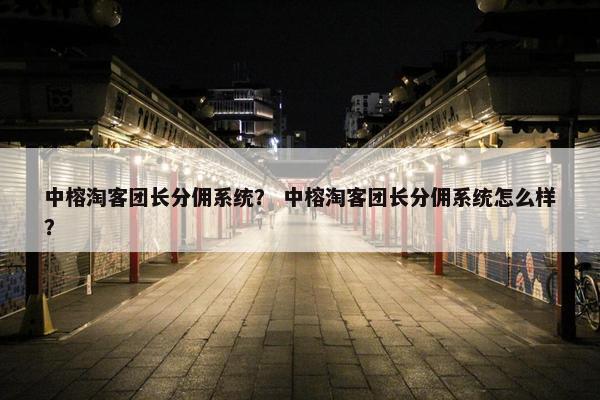 中榕淘客团长分佣系统？ 中榕淘客团长分佣系统怎么样？