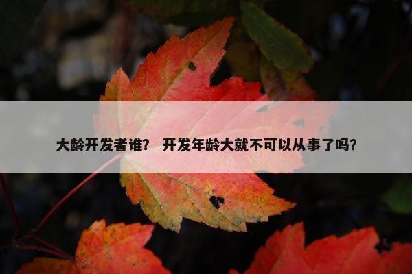 大龄开发者谁？ 开发年龄大就不可以从事了吗？