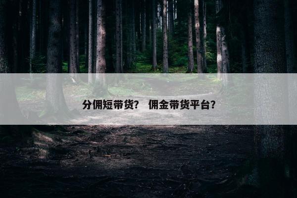分佣短带货？ 佣金带货平台？