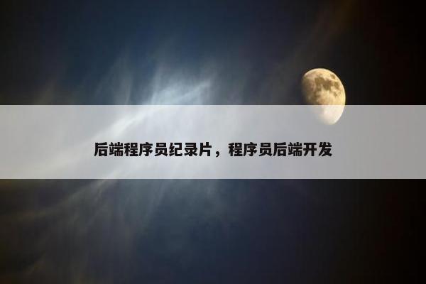 后端程序员纪录片，程序员后端开发