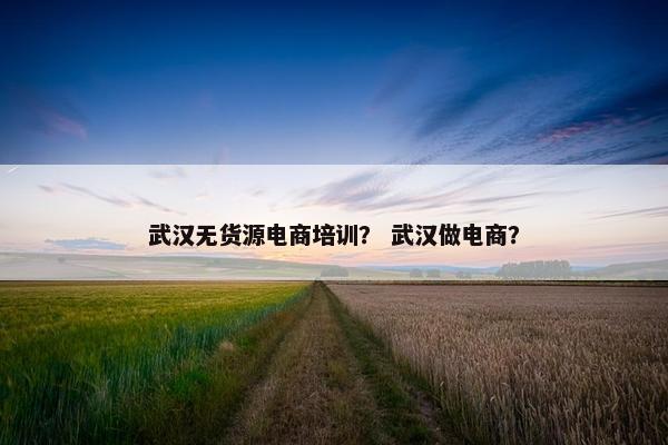 武汉无货源电商培训？ 武汉做电商？