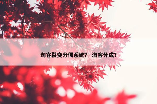 淘客裂变分佣系统？ 淘客分成？