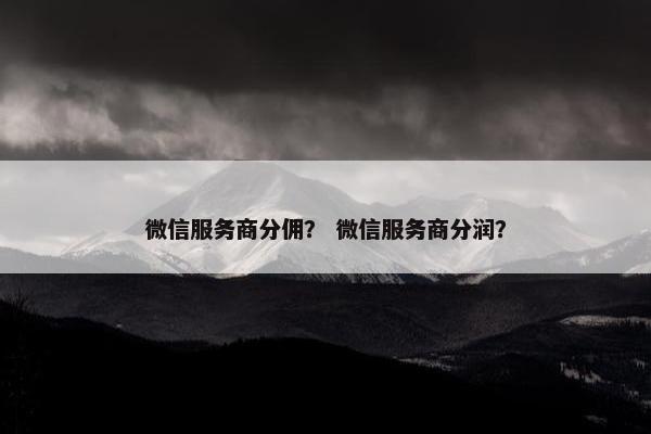 微信服务商分佣？ 微信服务商分润？