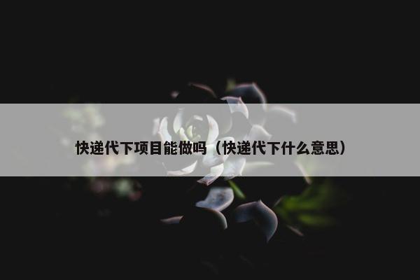 快递代下项目能做吗（快递代下什么意思）