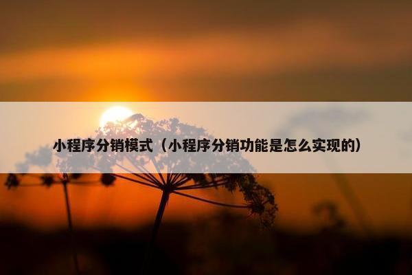 小程序分销模式（小程序分销功能是怎么实现的）