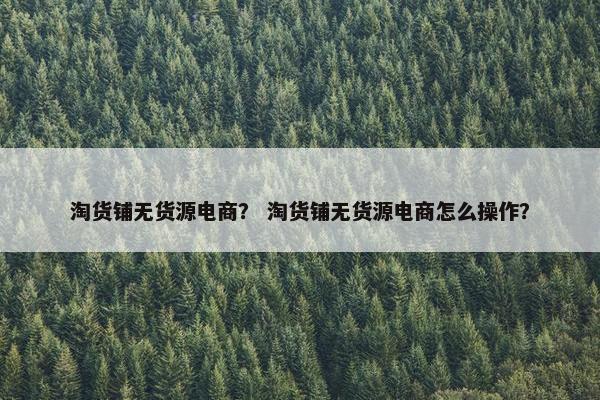 淘货铺无货源电商? 淘货铺无货源电商怎么操作?